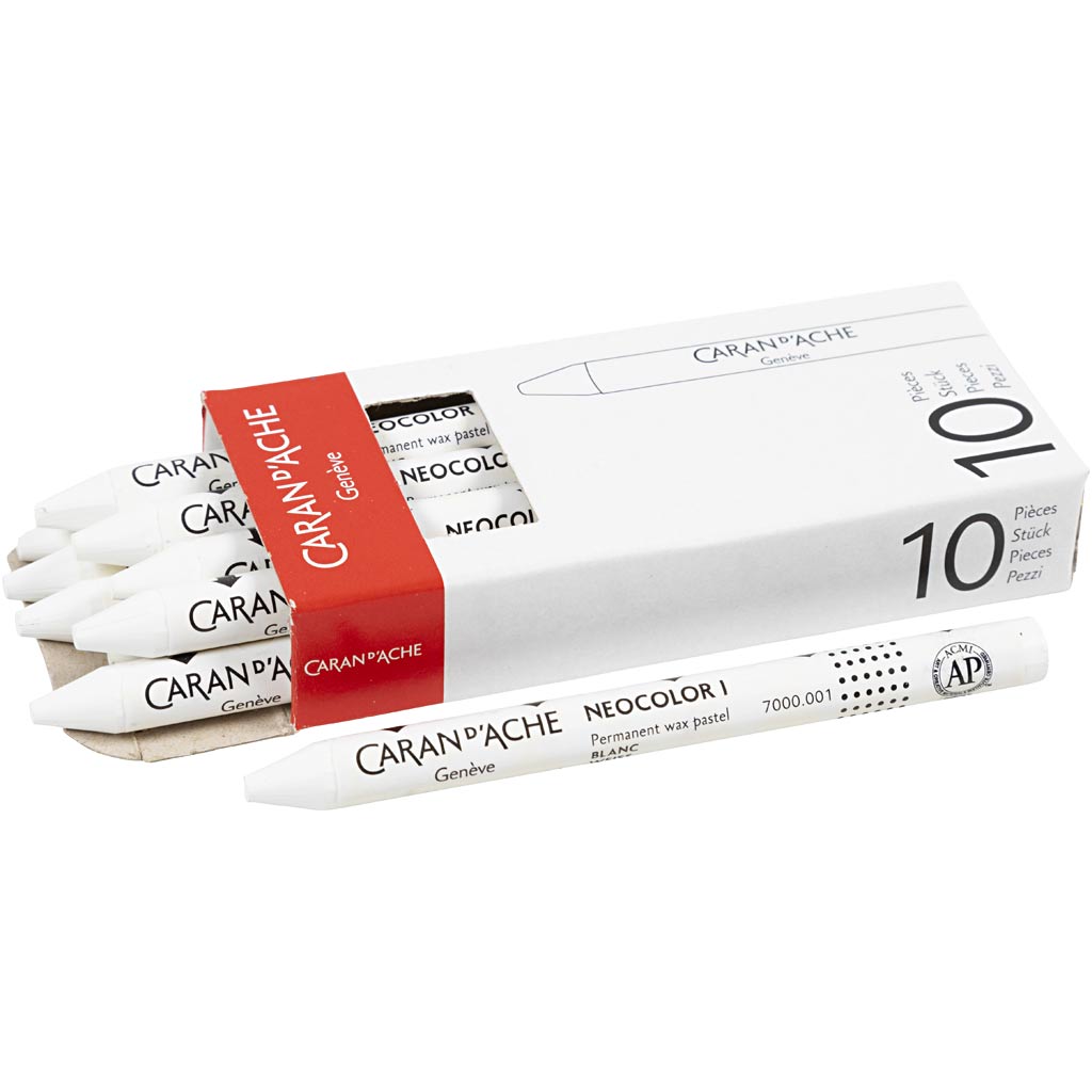 Caran dache caran d’ache neocolor i, l: 10 cm, dikte 8,5 mm, white (001), 10 stuk 1 doos