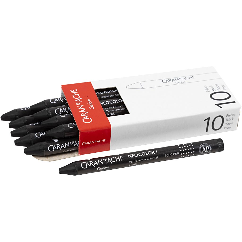 Caran dache caran d’ache neocolor i, l: 10 cm, dikte 8,5 mm, black (009), 10 stuk 1 doos