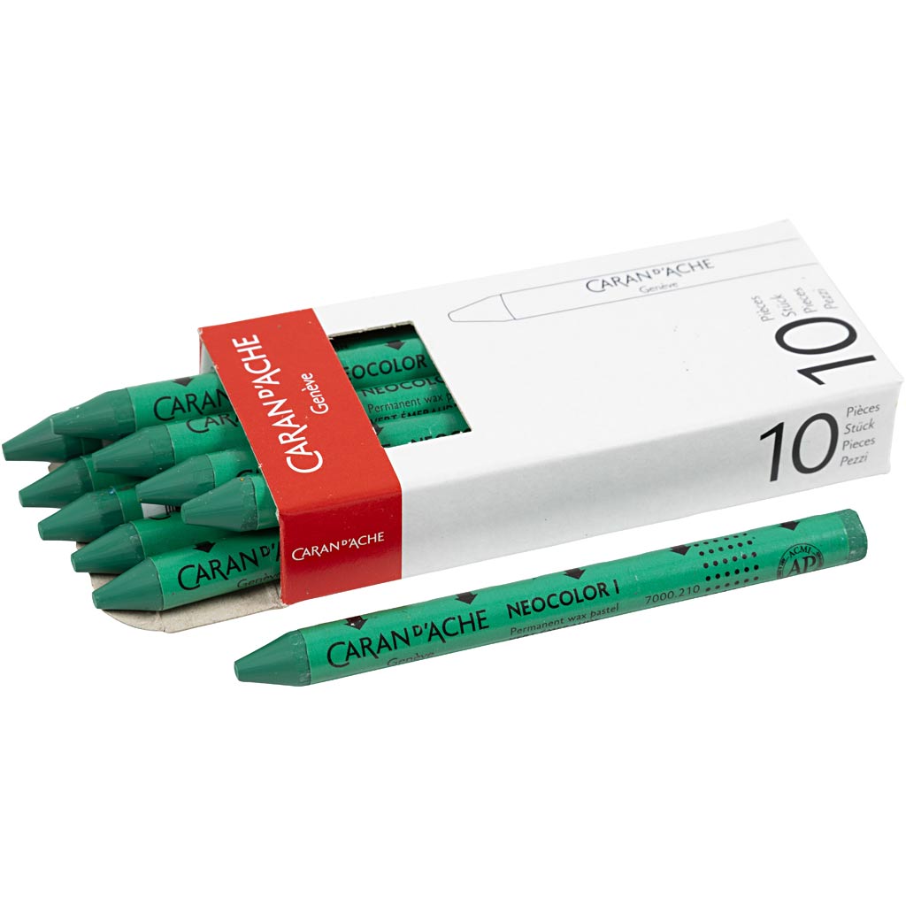Caran dache caran d’ache neocolor i, l: 10 cm, dikte 8,5 mm, emerald green (210), 10 stuk 1 doos