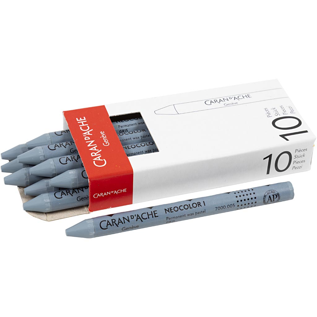 Caran dache caran d’ache neocolor i, l: 10 cm, dikte 8,5 mm, grey (005), 10 stuk 1 doos