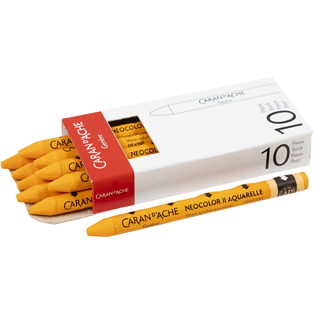 Caran dache caran d’ache neocolor ii, l: 10 cm, dikte 8,5 mm, orange (030), 10 stuk 1 doos