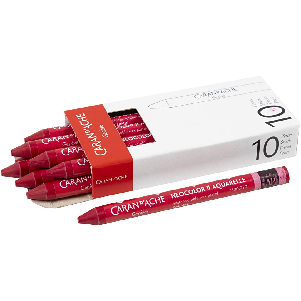 Caran dache caran d’ache neocolor ii, l: 10 cm, dikte 8,5 mm, carmine (080), 10 stuk 1 doos