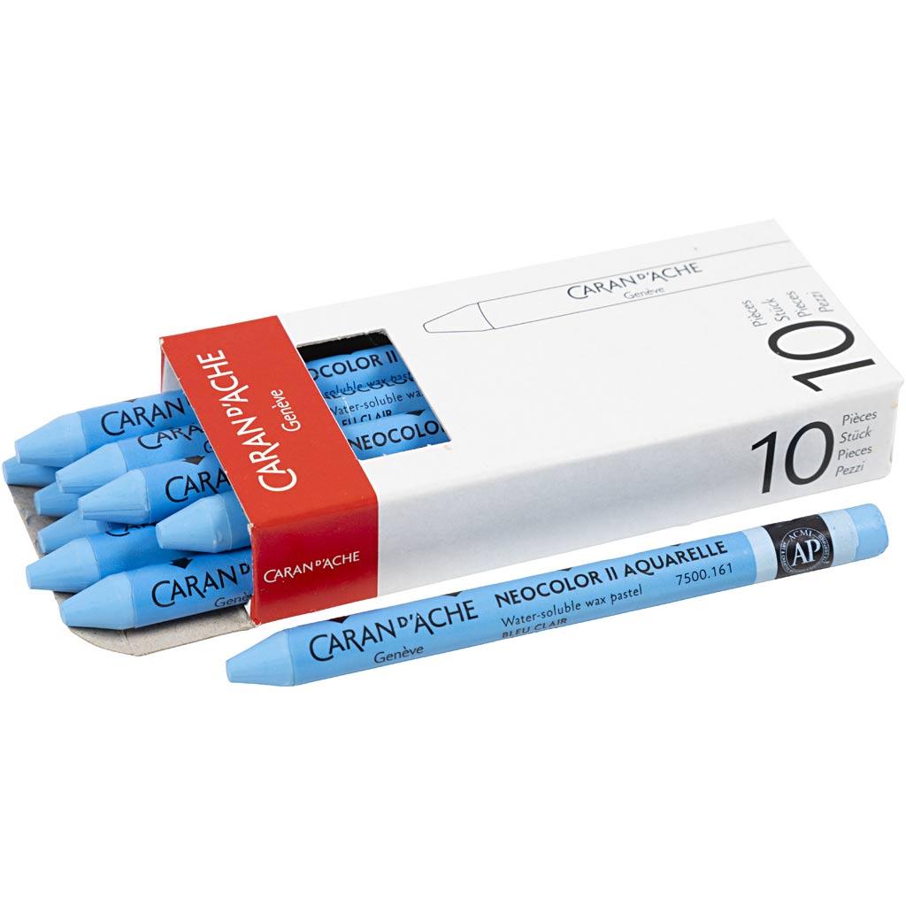 Caran dache caran d’ache neocolor ii, l: 10 cm, dikte 8,5 mm, light blue (161), 10 stuk 1 doos