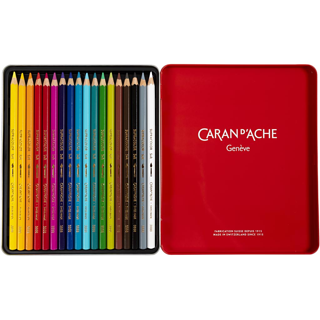 Caran dache caran d’ache supracolor ii aquarelpotloden, l: 17 cm, vulling 3.8 mm, diverse kleuren, 18 stuk 1 doos