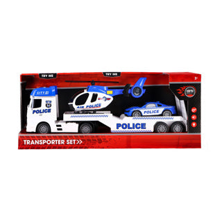 Rapid wheels autotransporter politie met auto en helicopter met licht en geluid en frictie