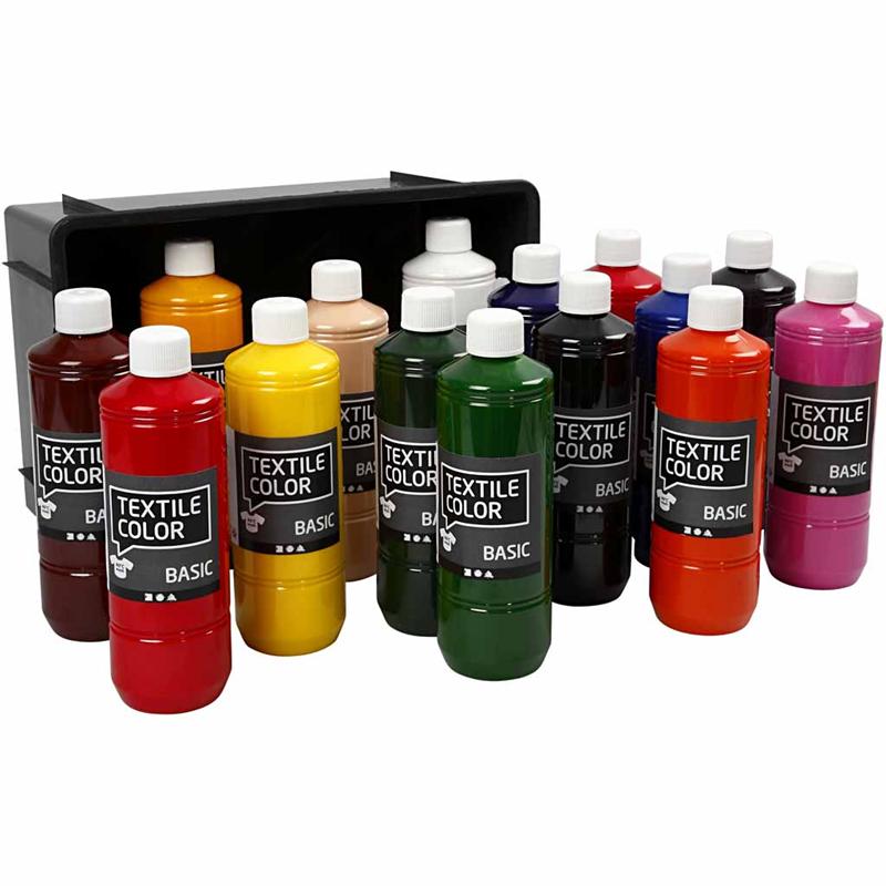 Creativ company textielkleur, diverse kleuren, 15x500 ml 1 doos