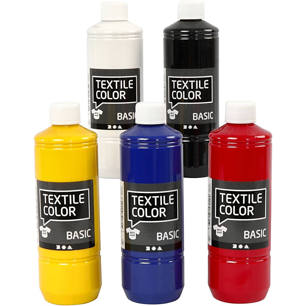 Textielverf - Primaire kleuren, 5x500ml