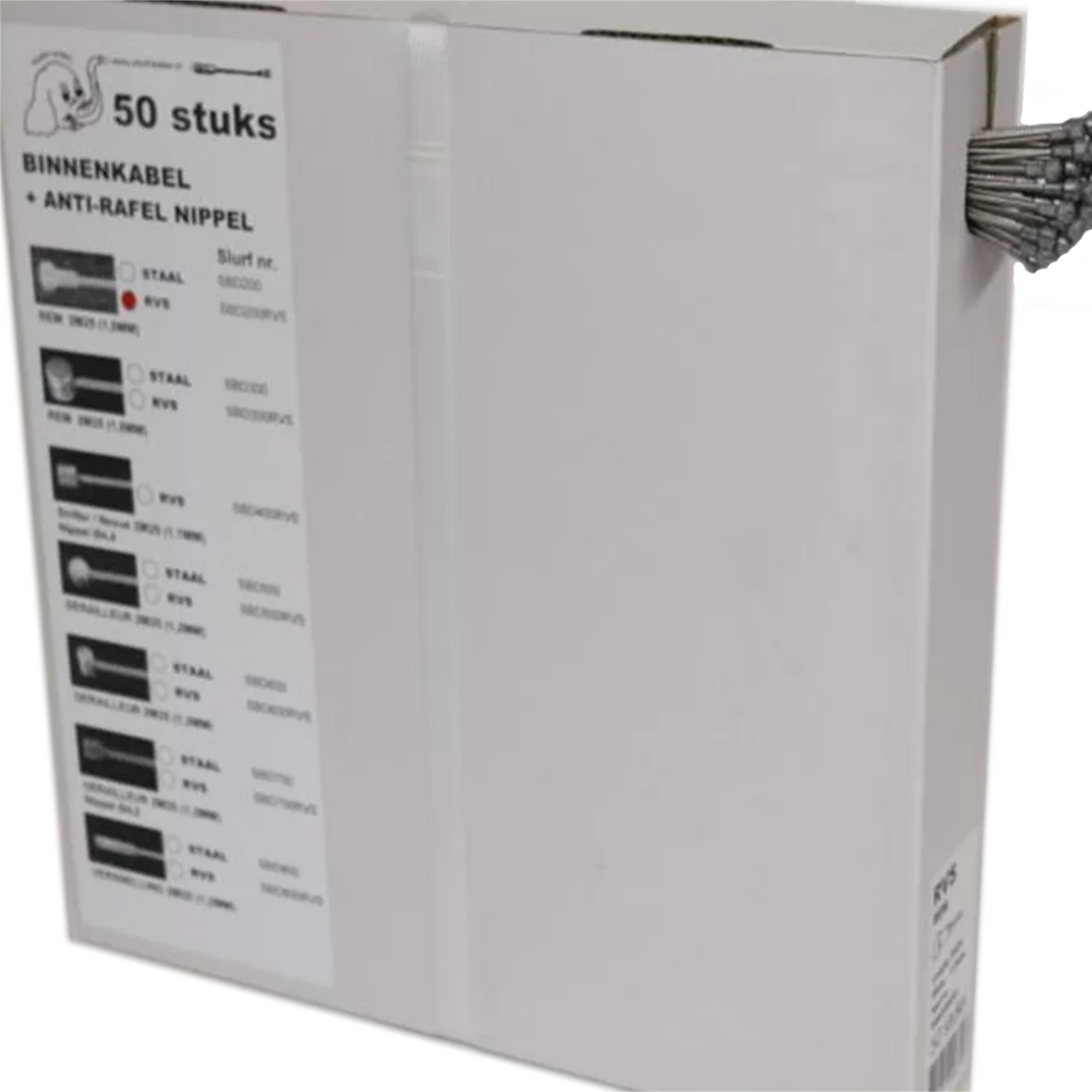 Slurf binnenkabel rvs, peer per 50