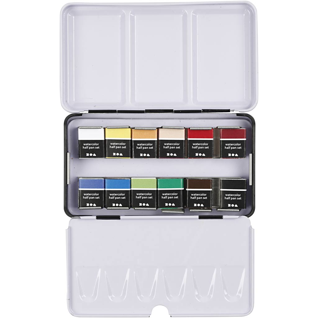 Creativ company art aquarelverf, ½-pan, afm 10x15x20 mm, standaardkleuren, 12 kleur 1 doos