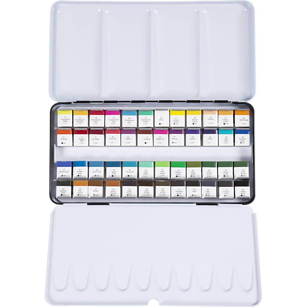 Creativ company art aquarelverf, ½-pan, afm 10x15x20 mm, standaardkleuren, 48 kleur 1 doos