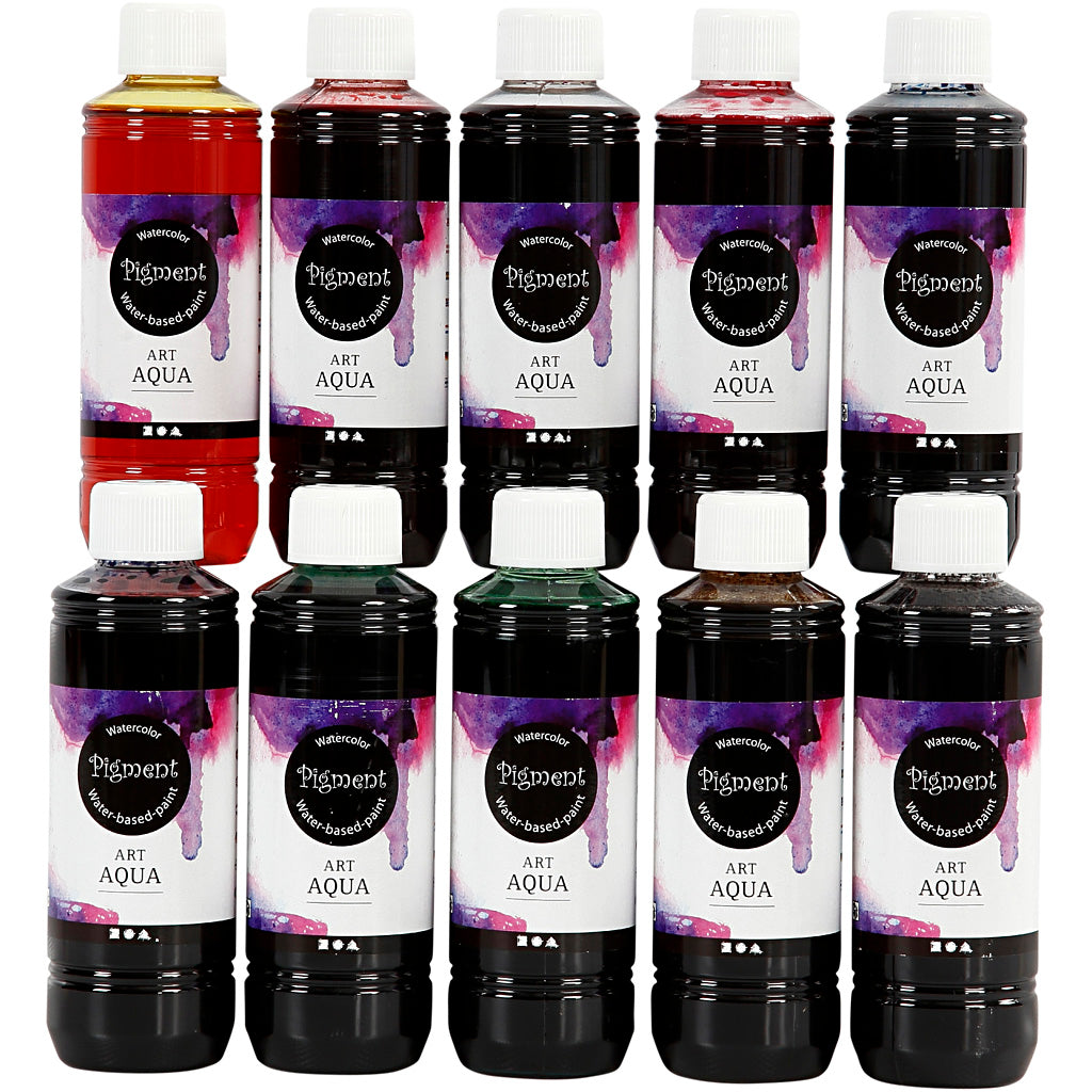 Pigment vloeibare aquarelverf, diverse kleuren, 10x250 ml 1 doos