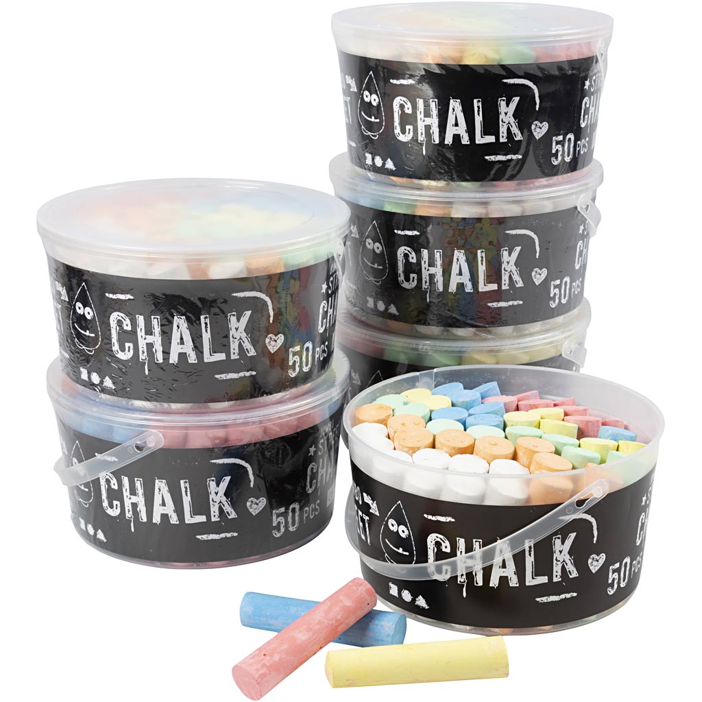 Creativ company stoepkrijt, afm 2,5x12 cm, diverse kleuren, 6x50 stuk 1 doos