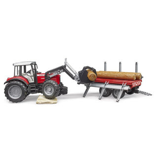 Bruder tractor massey ferguson 7480 met houttransport aanhanger