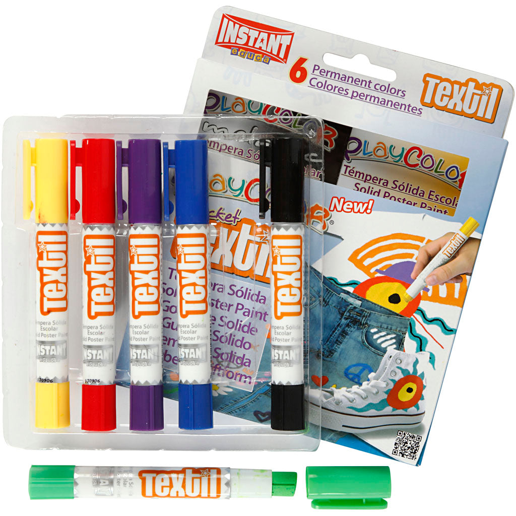 Playcolor® playcolor textielverf, l: 14 cm, diverse kleuren, 5 gr, 6 stuk 1 doos