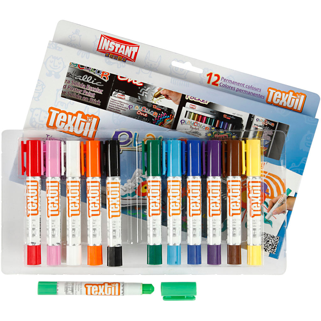 Playcolor® playcolor textielverf, l: 14 cm, diverse kleuren, 5 gr, 12 stuk 1 doos