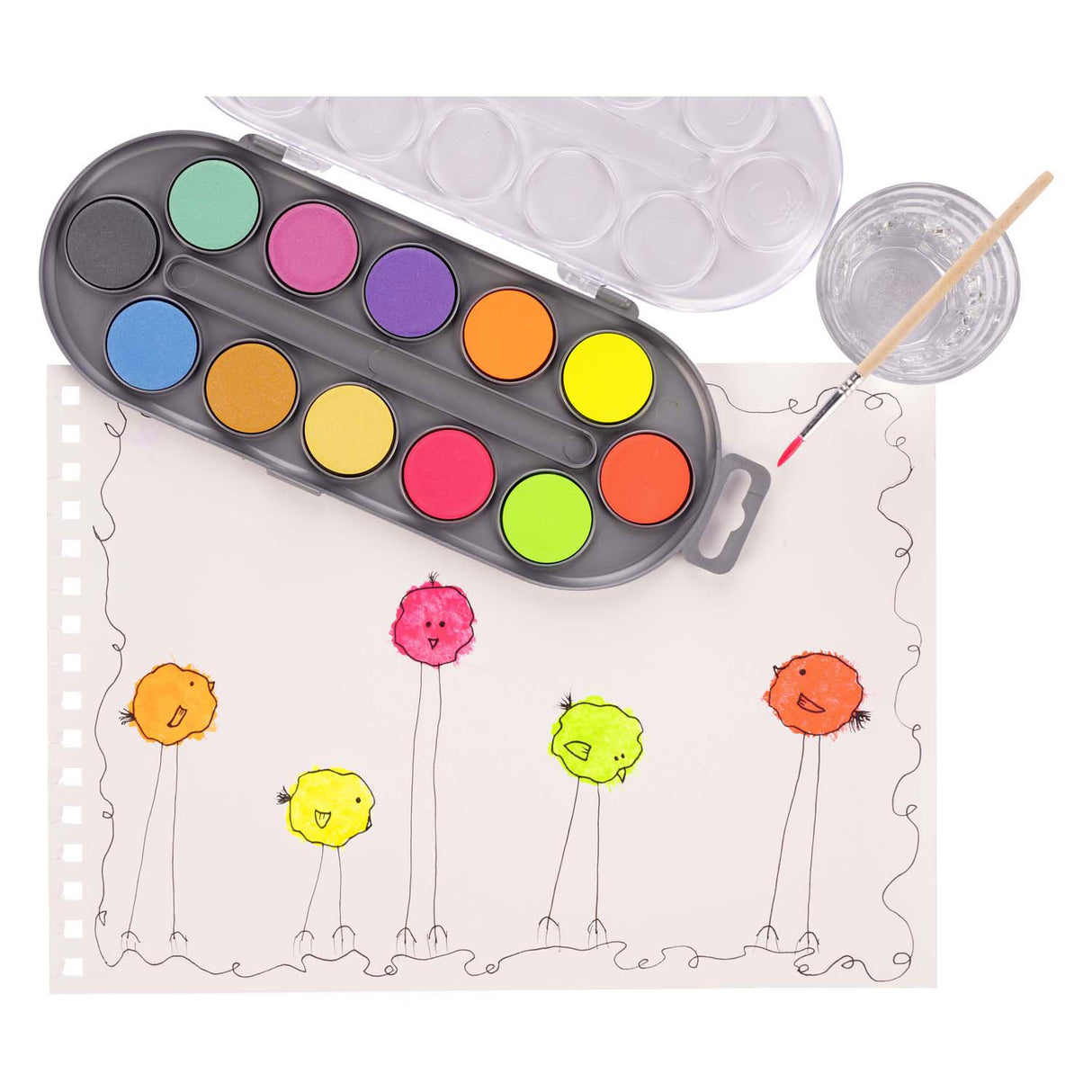 Bruynzeel kids waterverf set van 12 metallic neon kleuren