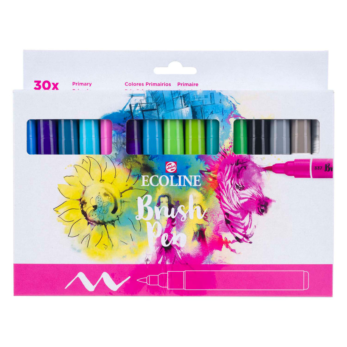 Bruynzeel ecoline brush pen set primair, 30 kleuren