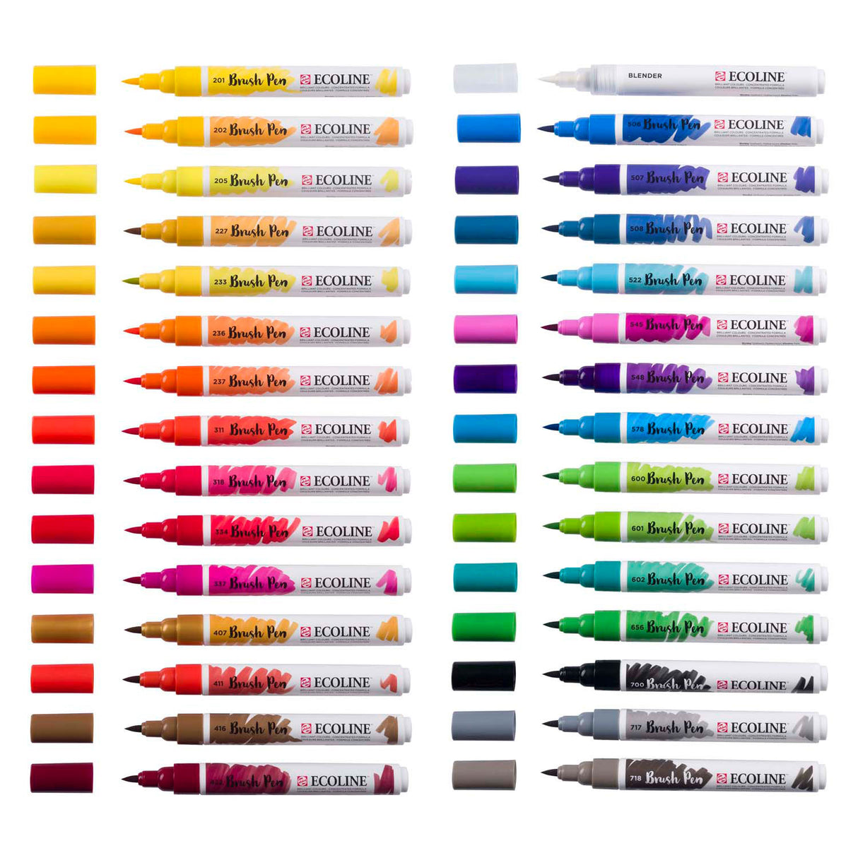 Bruynzeel ecoline brush pen set primair, 30 kleuren