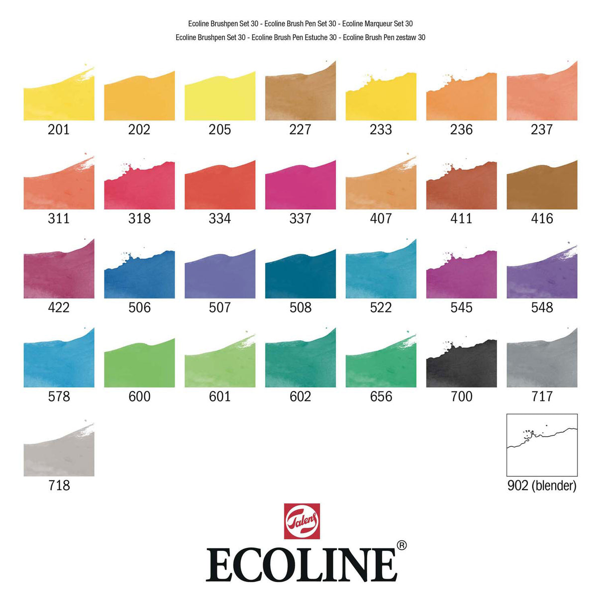 Bruynzeel ecoline brush pen set primair, 30 kleuren