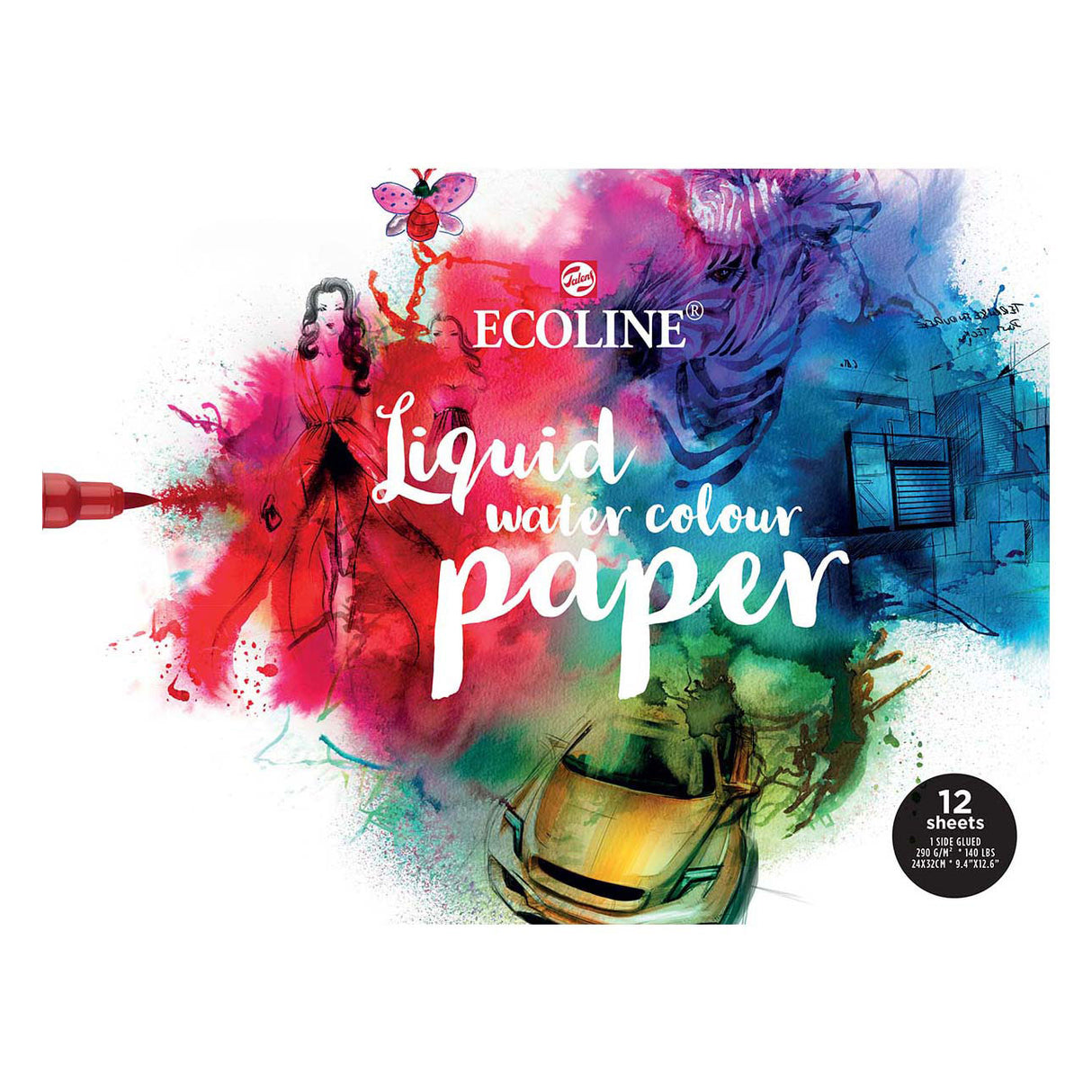 Bruynzeel ecoline aquarelpapierblok, 24x32cm, 290 g m, 12 vellen