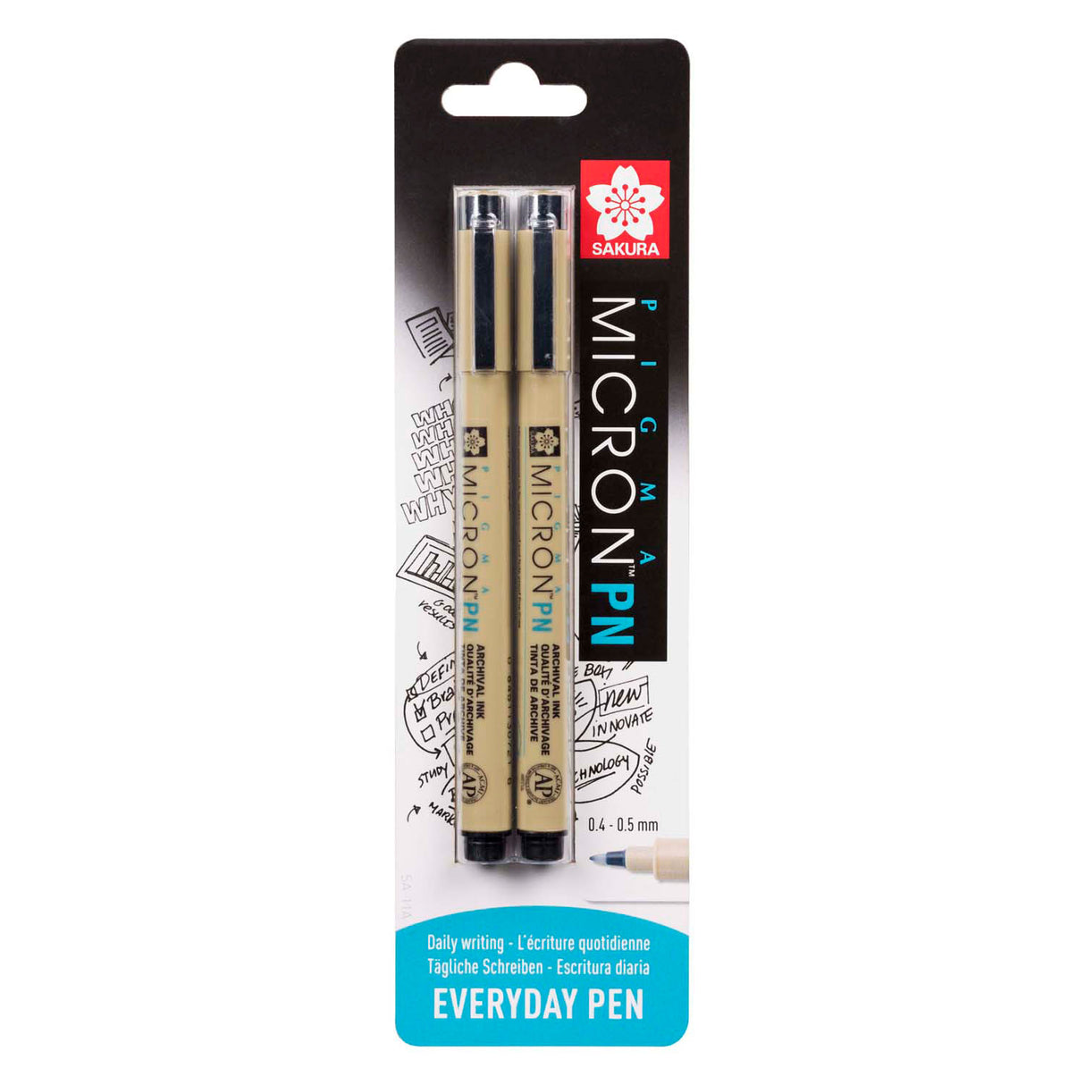 Sakura blisterkaart pigma micron pn zwart, 2 stuks