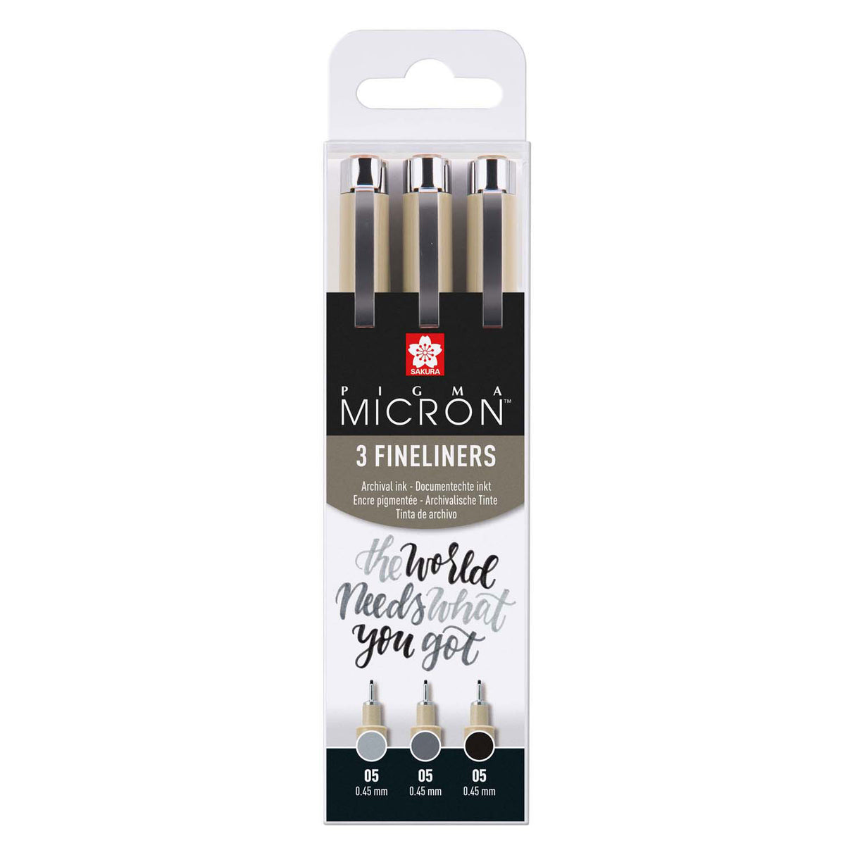 Sakura pigma micron 05 fineliner set, 3 pennen, zwartgrijs
