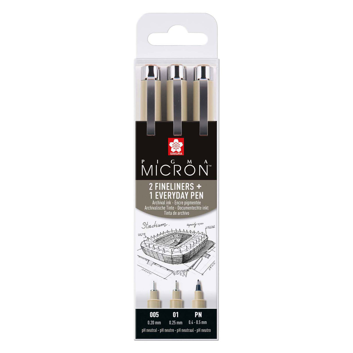 Sakura pigma micron etui 3 fineliners zwart 005-01-pn arch.