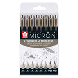Sakura pigma micron fineliner set 8 pen. (licht) koelgrijs