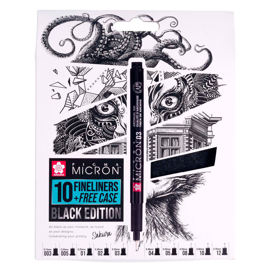 Sakura pigma micron black edition set en gratis etui, 10st
