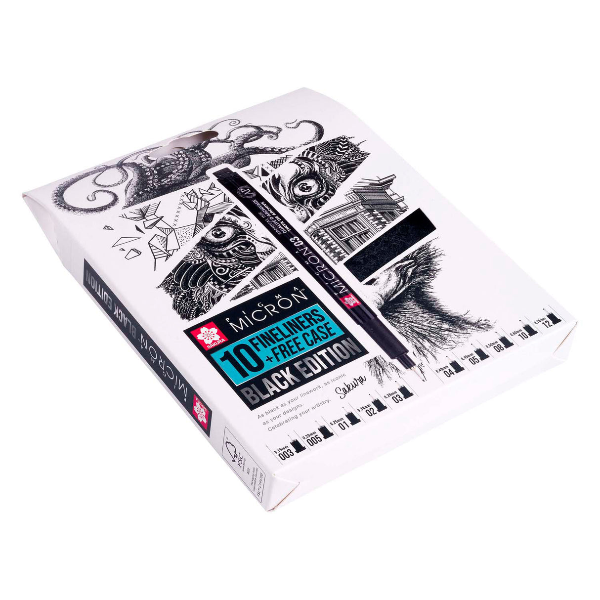 Sakura pigma micron black edition set en gratis etui, 10st