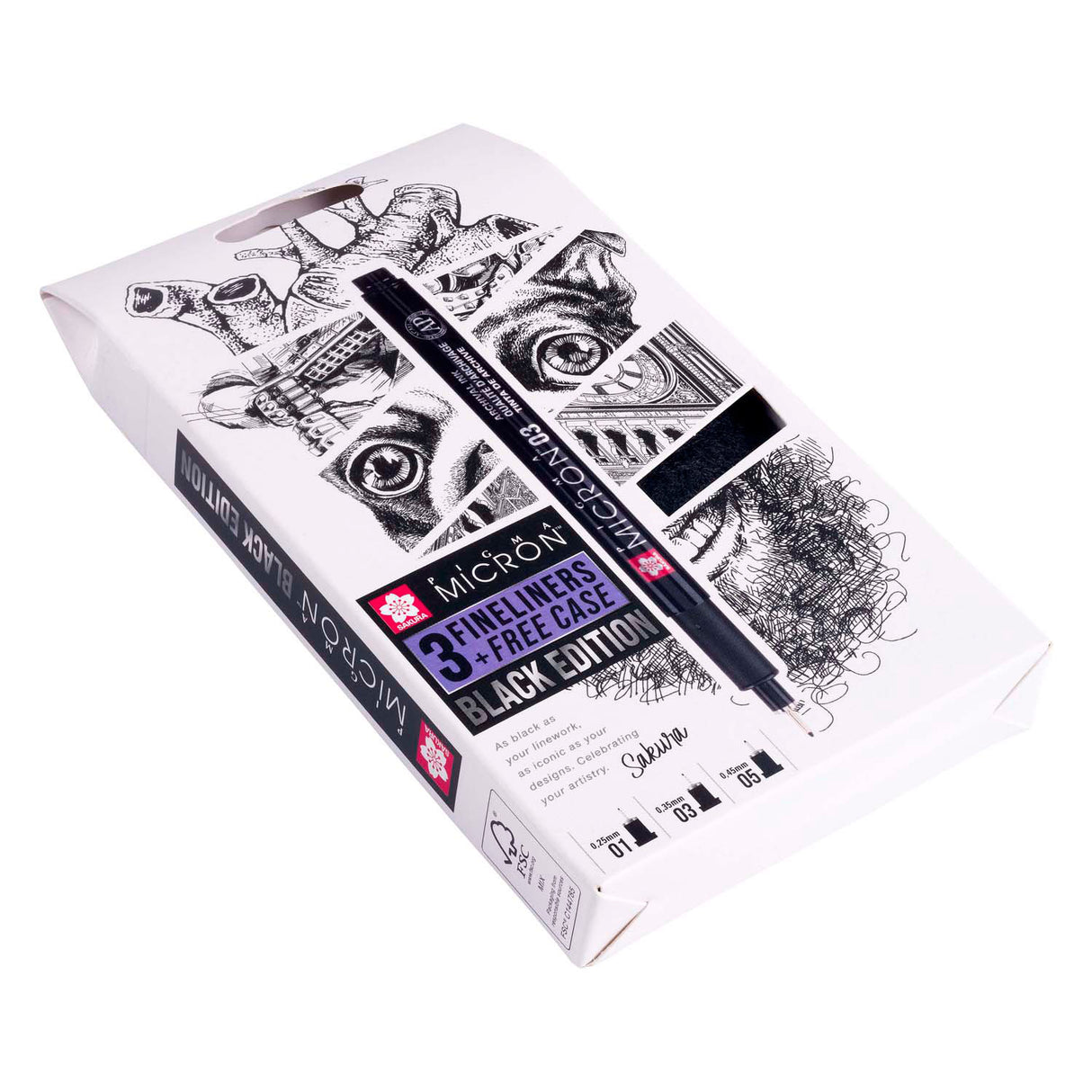 Sakura pigma micron black edition set en gratis etui, 3st