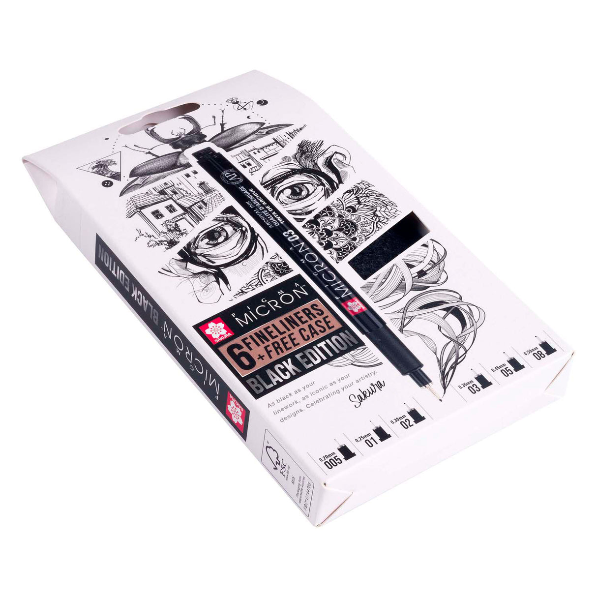 Sakura pigma micron black edition set en gratis etui, 6st