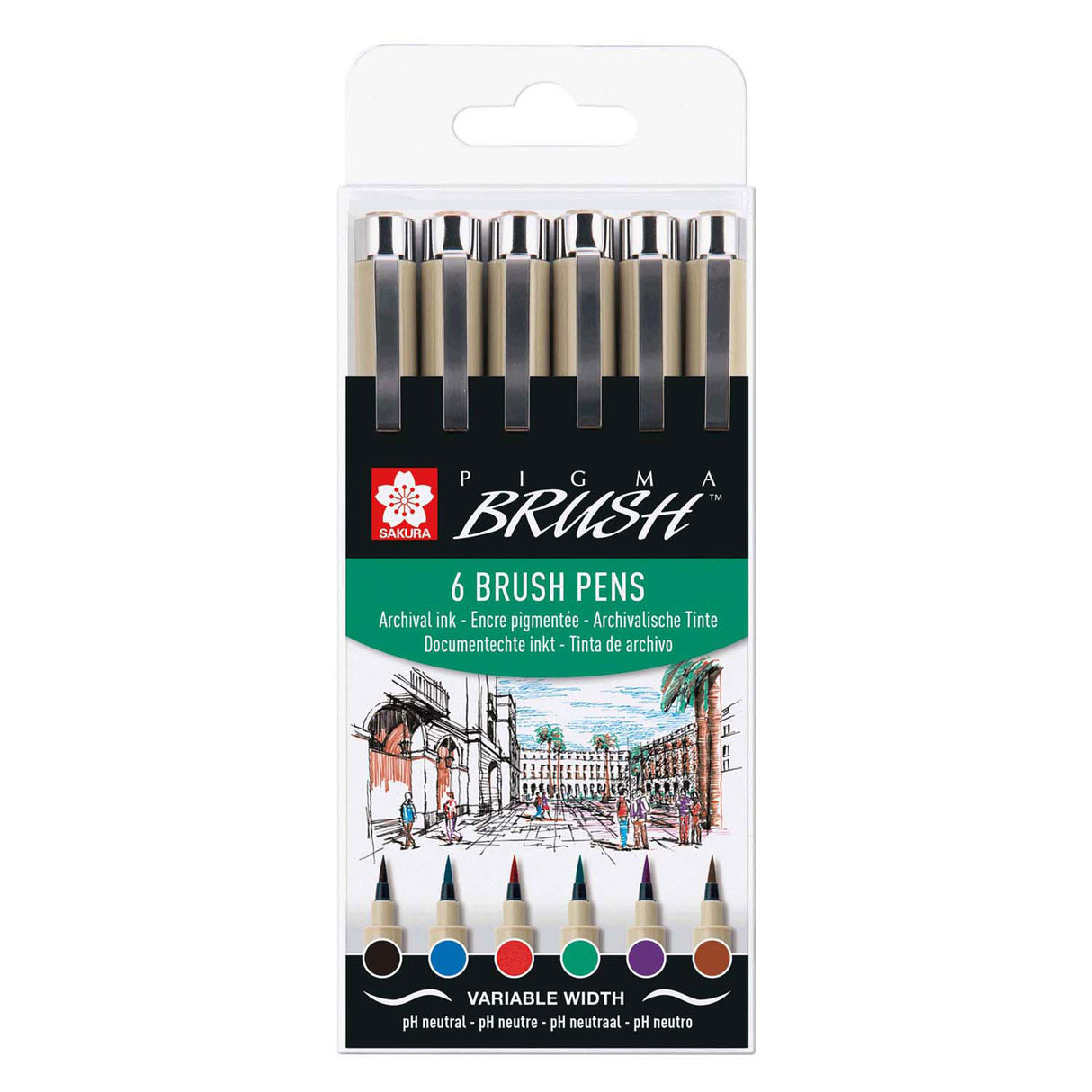 Sakura pigma penseel-set etui 6 basic kleuren