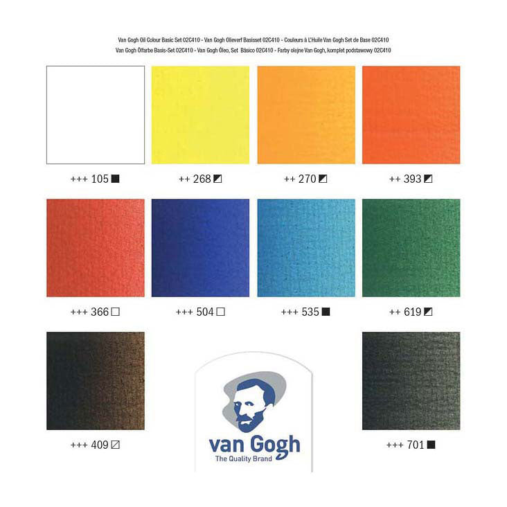 Bruynzeel van gogh olieverf basisset met 10 kleuren in tubes van 20ml