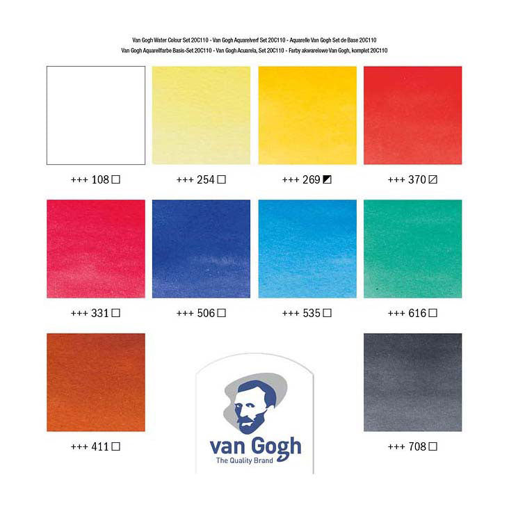 Bruynzeel van gogh aquarelverf set met 10 kleuren in tubes van 10ml
