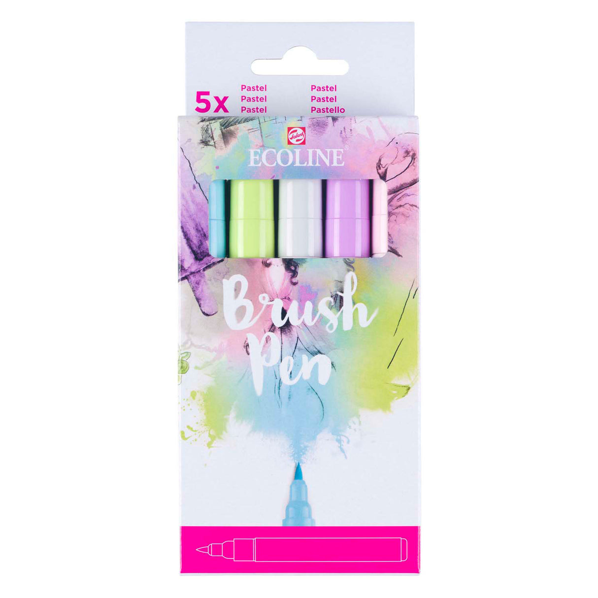 Bruynzeel ecoline brush pen set pastel, 5 kleuren