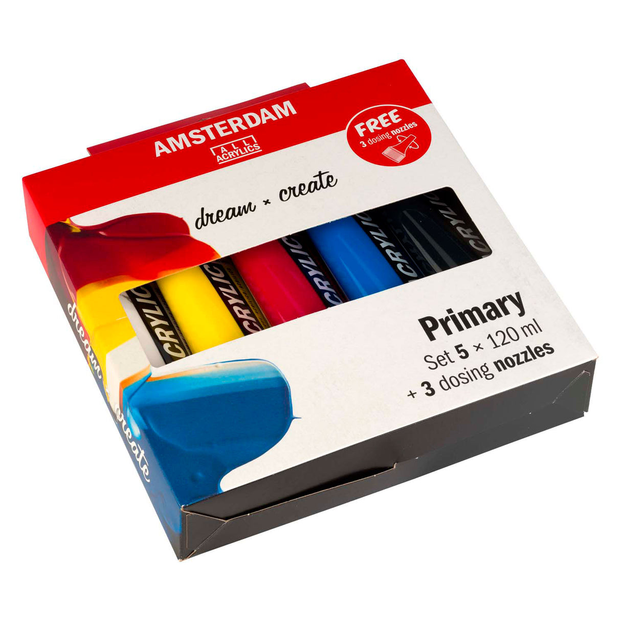 Bruynzeel amsterdam standaard serie acrylverf primaire set 120ml, 5dlg. + 3 dosiseruiten