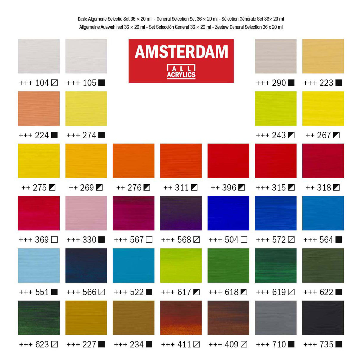Bruynzeel amsterdam standaard serie acrylverf algemene selectieset 20ml, 36dlg.