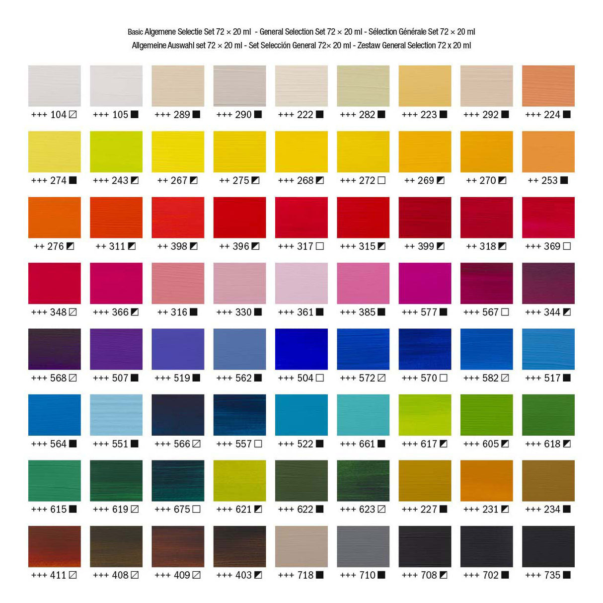 Bruynzeel amsterdam standaard serie acrylverf algemene selectieset 20ml, 72dlg.