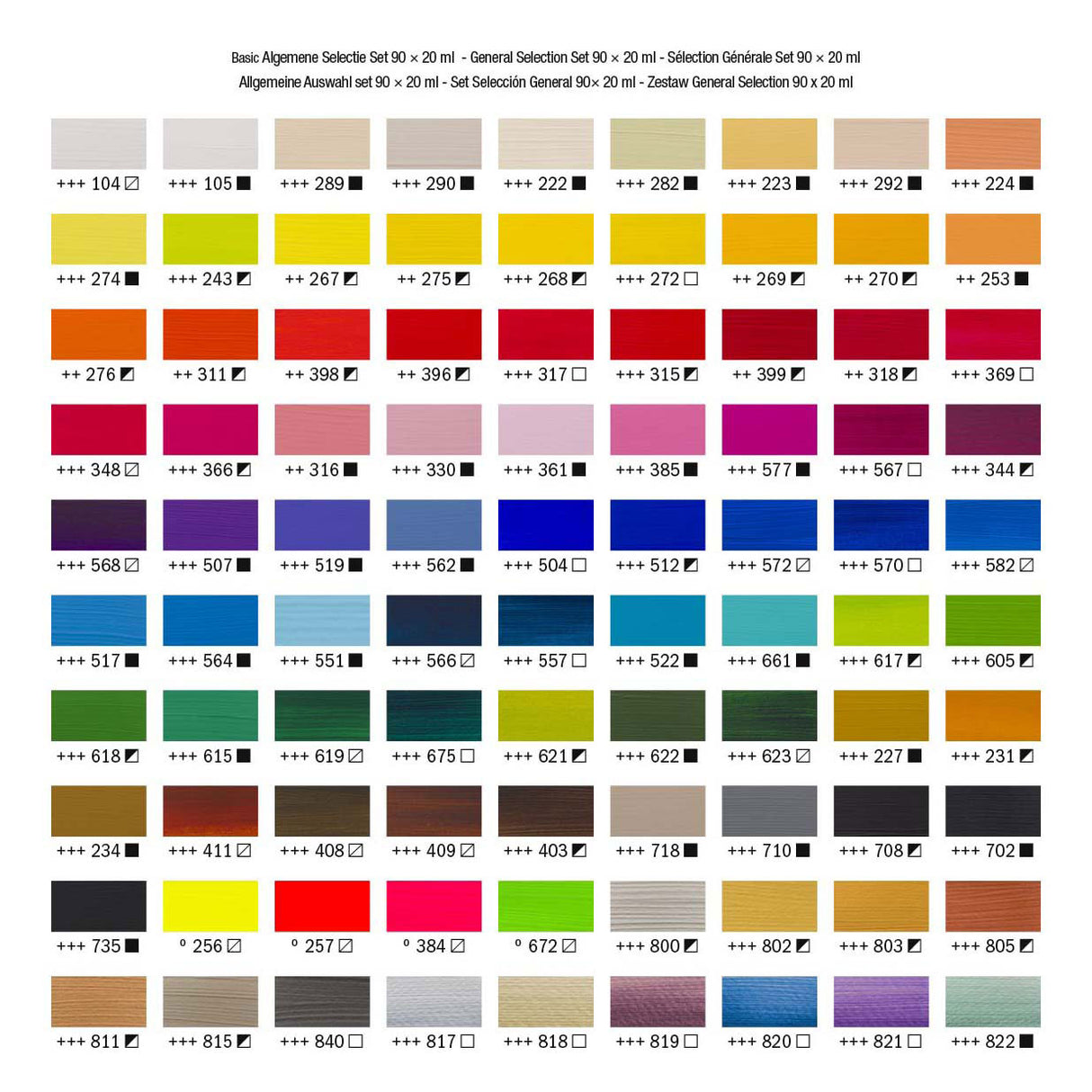 Bruynzeel amsterdam standaard serie acrylverf complete collectieset 20ml, 90dlg.
