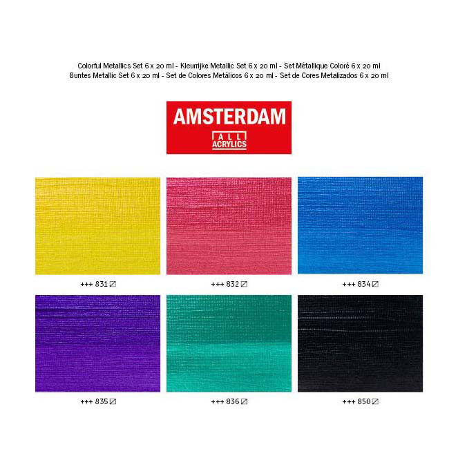 Bruynzeel amsterdam standaard serie acrylverf kleurrijke metallic set 20ml, 6dlg.