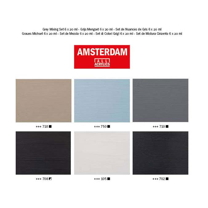 Bruynzeel amsterdam standaard serie acrylverf grijstinten set 20ml, 6dlg.