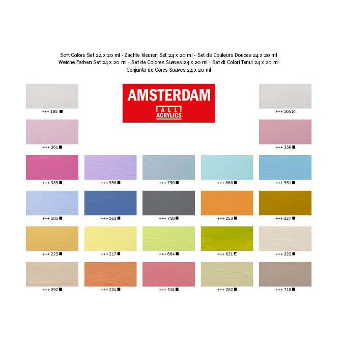Bruynzeel amsterdam standaard serie acrylverf zachte kleuren set 20ml, 24dlg.