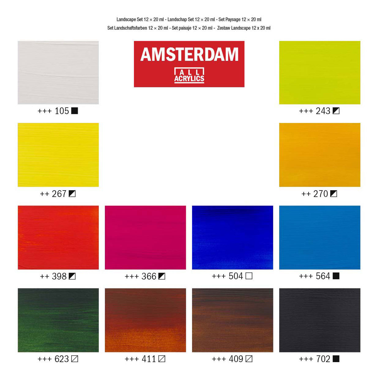 Bruynzeel amsterdam standaard serie acrylverf landschap set 20ml, 12dlg.