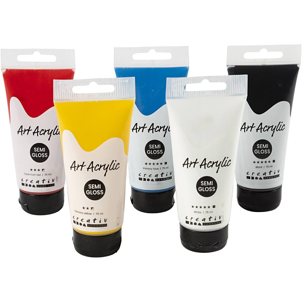 Creativ company pigment art acrylverf primaire kleuren, 5x75ml