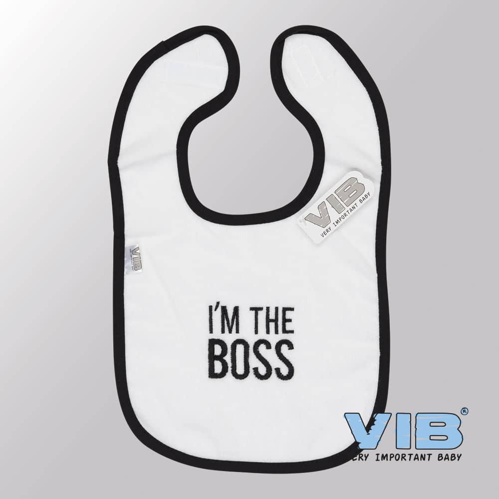 Van der doelen baby slabbetje velours i apos;m the boss wit