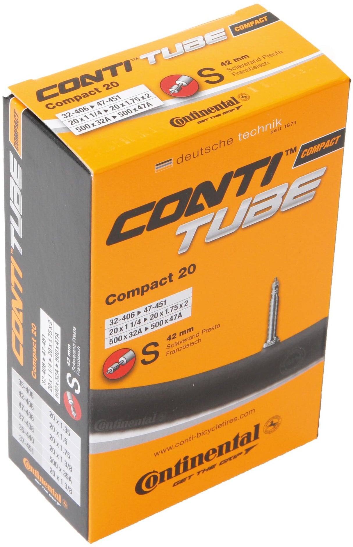 Continental binnenband "compact 20" conti tube compact 20" 32/47-406/451 s42