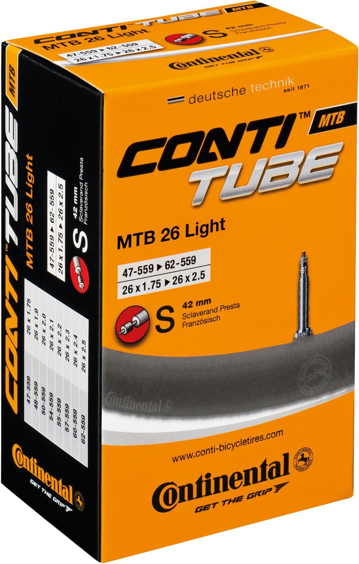 Continental binnenband mtb 26 light conti tube mtb 26 47 60-559 s42 lig