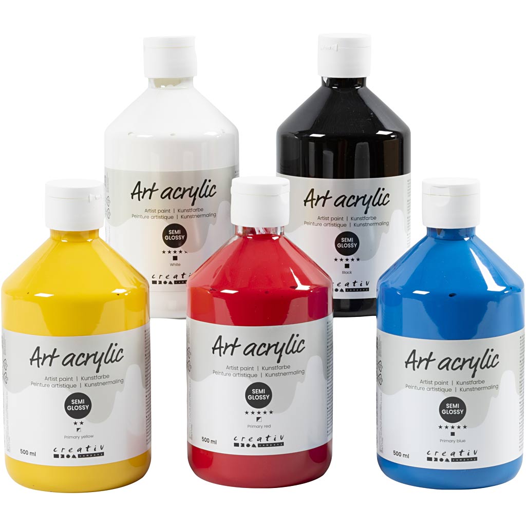 Creativ company acryl verf, semi-glanzend, primair kleuren, 5x500 ml 1 doos