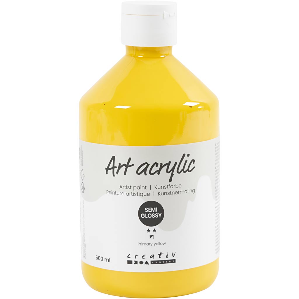Creativ company acryl verf, semi-glanzend, transparant, geel primair, 500 ml 1 fles